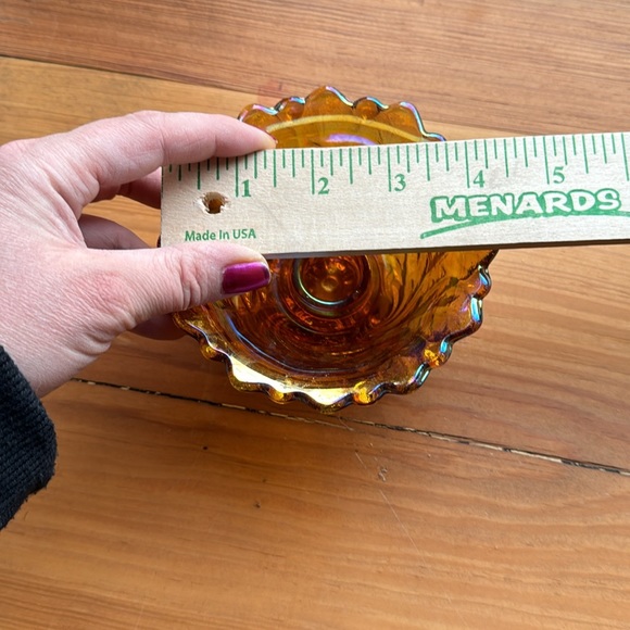 Vintage 1970s Indiana wild rose harvest gold carnival glass candle holder - Picture 3 of 3